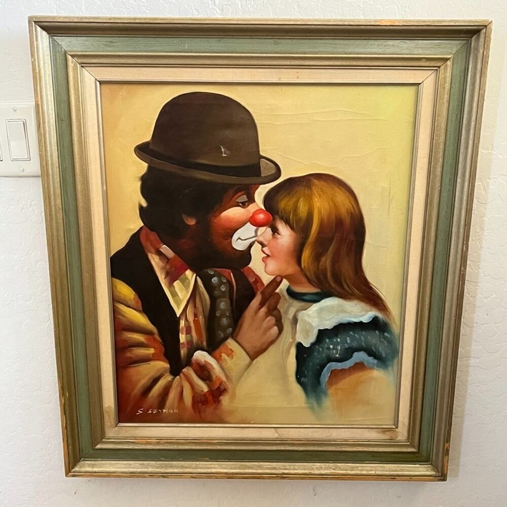 Chuck Oberstein Clown Oil Painting Replica Signed and Framed by Artist S. Seymon